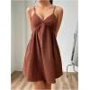 imageMakeMeChic Womens V Neck Cami Dress Spaghetti Strap Backless Shirred Mini Dresses SundressBrown
