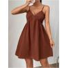 imageMakeMeChic Womens V Neck Cami Dress Spaghetti Strap Backless Shirred Mini Dresses SundressBrown