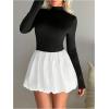 imageMakeMeChic Womens Y2K Bubble Dress Mock Neck Long Sleeve Ruffle Mini Dress A Line Short Party DressMulticolor