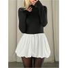 imageMakeMeChic Womens Y2K Bubble Dress Mock Neck Long Sleeve Ruffle Mini Dress A Line Short Party DressMulticolor