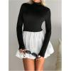 imageMakeMeChic Womens Y2K Bubble Dress Mock Neck Long Sleeve Ruffle Mini Dress A Line Short Party DressMulticolor