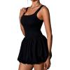 imageMakeMeChic Womens Casual Bubble Dress Square Neck Sleeveless Ruffle Mini DressesBlack