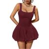 imageMakeMeChic Womens Casual Bubble Dress Square Neck Sleeveless Ruffle Mini DressesBurgundy