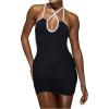 imageMakeMeChic Womens Contrast Binding Halter Dress Criss Cross Sleeveless Bodycon Mini DressesBlack