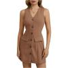 imageMakeMeChic Womens Elegant Short Dresses Deep V Neck Button Down Sleeveless Blazer DressKhaki