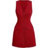 imageMakeMeChic Womens Elegant Short Dresses Deep V Neck Button Down Sleeveless Blazer DressRed