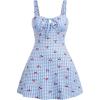 imageMakeMeChic Womens Gingham Cherry Print Cami Dress Tie Front Sleeveless Mini Dresses SundressLight Blue