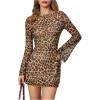 imageMakeMeChic Womens Leopard Print Dress Y2k Backless Mesh Bell Sleeve Mini Cheetah Print DressBrown