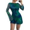imageMakeMeChic Womens Leopard Print Dress Y2k Backless Mesh Bell Sleeve Mini Cheetah Print DressGreen Tie Dye