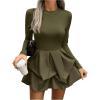 imageMakeMeChic Womens Long Sleeve Mock Neck Mini Dress Ruffle Hem A Line Short DressesArmy Green