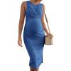 imageMakeMeChic Womens Maternity Ribbed Knit Sleeveless Criss Cross Tie Back Split Midi Bodycon Tank DressBlue