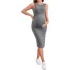 imageMakeMeChic Womens Maternity Ribbed Knit Sleeveless Criss Cross Tie Back Split Midi Bodycon Tank DressDark Grey