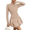 imageMakeMeChic Womens Mock Neck Long Sleeve Lettuce Trim Ruffle Slim Fit A Line Mini DressKhaki