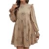 imageMakeMeChic Womens Ruffle Smock Dress Long Sleeve Mock Neck Shirred Frill Trim Short DressesApricot