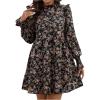 imageMakeMeChic Womens Ruffle Smock Dress Long Sleeve Mock Neck Shirred Frill Trim Short DressesBlack B