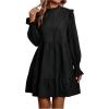 imageMakeMeChic Womens Ruffle Smock Dress Long Sleeve Mock Neck Shirred Frill Trim Short DressesBlack a