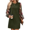 imageMakeMeChic Womens Sheer Dress Floral Mesh Long Sleeve Spring Dresses Crew Neck Lace Black Mini DressesArmy Green