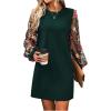 imageMakeMeChic Womens Sheer Dress Floral Mesh Long Sleeve Spring Dresses Crew Neck Lace Black Mini DressesDark Green