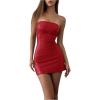 imageMakeMeChic Womens Strapless Leather Dress Ruched Bandeau Bodycon Party Mini DressesRed