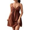 imageMakeMeChic Womens V Neck Cami Dress Spaghetti Strap Backless Shirred Mini Dresses SundressBrown