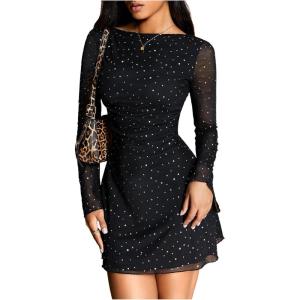 imageMakeMeChic Womens Leopard Print Dress Y2k Backless Mesh Bell Sleeve Mini Cheetah Print DressBlack Glitter