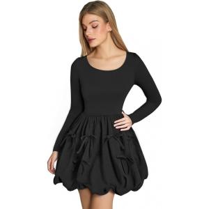 imageMakeMeChic Womens Long Sleeve Mock Neck Mini Dress Ruffle Hem A Line Short DressesBlack B