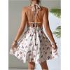 imageMakeMeChic Womens Butterfly Print Halter Dress Tie Backless Tiered Ruffle Shirred Mini DressesApricot