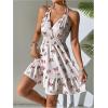 imageMakeMeChic Womens Butterfly Print Halter Dress Tie Backless Tiered Ruffle Shirred Mini DressesApricot