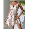 imageMakeMeChic Womens Butterfly Print Halter Dress Tie Backless Tiered Ruffle Shirred Mini DressesApricot