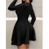 imageMakeMeChic Womens Deep V Neck Mini Dress Long Sleeve A Line Flare Short DressesBlack