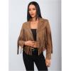 imageMakeMeChic Womens Faux Suede Tassel Cowgirl Coats Western Fringe Jackets 70s Hippie CostumeBrown