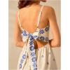 imageMakeMeChic Womens Floral Boho Dress Sleeveless Vacation Mini Short Dress Tie Backless SundressBlue and White