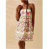 imageMakeMeChic Womens Floral Boho Dress Sleeveless Vacation Mini Short Dress Tie Backless SundressPink and Green