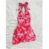 imageMakeMeChic Womens Floral Print Halter Ruched Tie Back Sleeveless A Line Summer Mini DressesPink