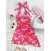 imageMakeMeChic Womens Floral Print Halter Ruched Tie Back Sleeveless A Line Summer Mini DressesPink