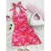 imageMakeMeChic Womens Floral Print Halter Ruched Tie Back Sleeveless A Line Summer Mini DressesPink