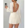 imageMakeMeChic Womens Floral Print Long Sleeve Mini Dress Mesh Backless Y2k Going Out DressesApricot