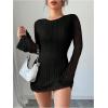 imageMakeMeChic Womens Floral Print Long Sleeve Mini Dress Mesh Backless Y2k Going Out DressesBblack