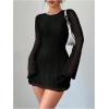 imageMakeMeChic Womens Floral Print Long Sleeve Mini Dress Mesh Backless Y2k Going Out DressesBblack