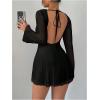 imageMakeMeChic Womens Floral Print Long Sleeve Mini Dress Mesh Backless Y2k Going Out DressesBblack