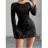 imageMakeMeChic Womens Floral Print Long Sleeve Mini Dress Mesh Backless Y2k Going Out DressesBlack