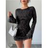 imageMakeMeChic Womens Floral Print Long Sleeve Mini Dress Mesh Backless Y2k Going Out DressesBlack