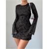 imageMakeMeChic Womens Floral Print Long Sleeve Mini Dress Mesh Backless Y2k Going Out DressesBlack