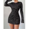 imageMakeMeChic Womens Floral Print Long Sleeve Mini Dress Mesh Backless Y2k Going Out DressesBlack