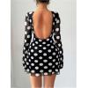 imageMakeMeChic Womens Floral Print Long Sleeve Mini Dress Mesh Backless Y2k Going Out DressesBlack and White