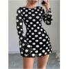 imageMakeMeChic Womens Floral Print Long Sleeve Mini Dress Mesh Backless Y2k Going Out DressesBlack and White