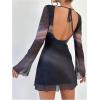 imageMakeMeChic Womens Floral Print Long Sleeve Mini Dress Mesh Backless Y2k Going Out DressesBmulticolor