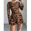 imageMakeMeChic Womens Floral Print Long Sleeve Mini Dress Mesh Backless Y2k Going Out DressesBrown