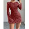 imageMakeMeChic Womens Floral Print Long Sleeve Mini Dress Mesh Backless Y2k Going Out DressesBurgundy