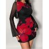imageMakeMeChic Womens Floral Print Long Sleeve Mini Dress Mesh Backless Y2k Going Out DressesRed and Black
